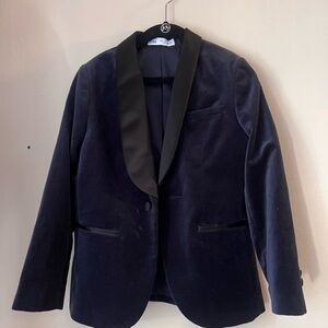 Zara Midnight Blue Velvet Blazer with Black Trim